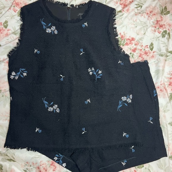 Ann Taylor Floral Tweed Shell Top And Shorts 2 Pc Matching Set Size 8/10 Cotton - Picture 2 of 9